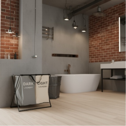 Dwukomorowy Kosz na Pranie Nordic Duo – Inteligentna Segregacja w Stylu Loft