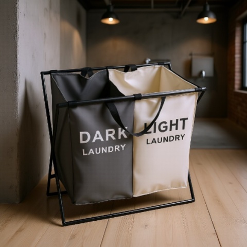 Dwukomorowy Kosz na Pranie Nordic Duo – Inteligentna Segregacja w Stylu Loft