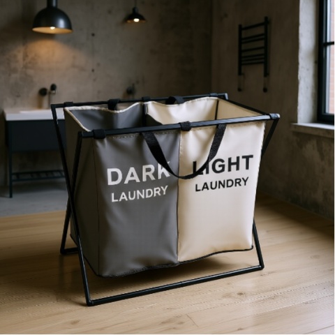 Dwukomorowy Kosz na Pranie Nordic Duo – Inteligentna Segregacja w Stylu Loft