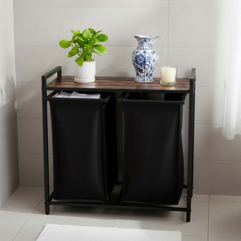 Industrialny Kosz na Pranie Loft – Podwójna Elegancja z Drewnianym Blatem (80L)