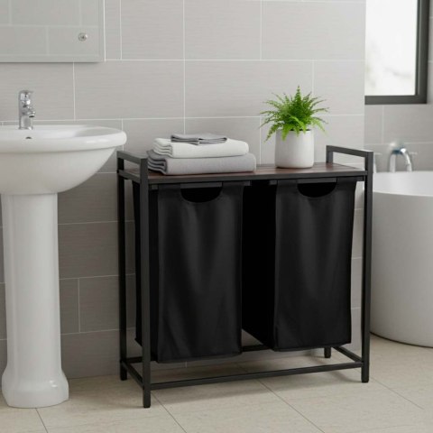 Industrialny Kosz na Pranie Loft – Podwójna Elegancja z Drewnianym Blatem (80L)