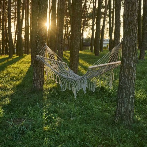 Hamak Ogrodowy Boho z Frędzlami – Wisząca Makrama 200x100 cm – Szary