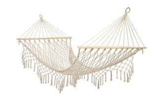 Luksusowy Hamak Brazylijski Boho – Wisząca Siatka z Frędzlami 200cm – Ecru – Max 150kg