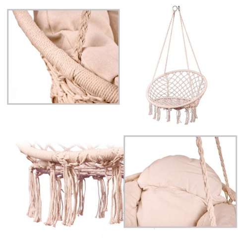 Huśtawka LUARO: Bocianie Gniazdo z Poduszką XXL – Ecru 80cm – Królewski Relaks do 150kg