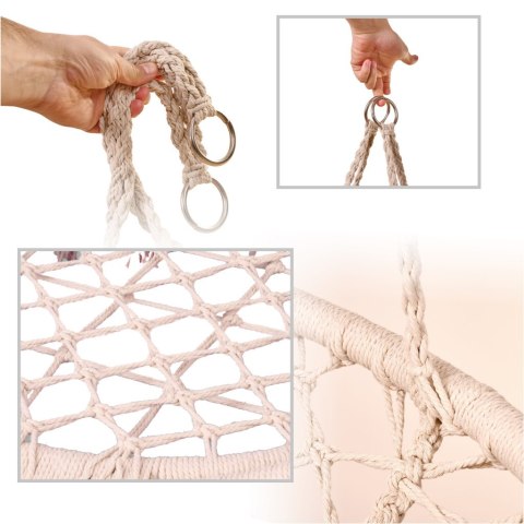 Huśtawka LUARO: Bocianie Gniazdo z Poduszką XXL – Ecru 80cm – Królewski Relaks do 150kg