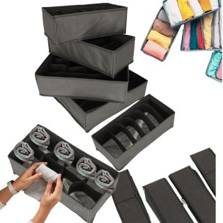 Zestaw 4 Organizerów do Szuflady na Bieliznę i Skarpetki – Szary – Składane Pudełka