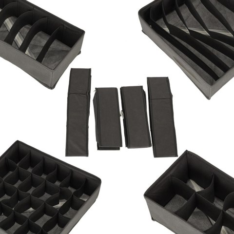 Zestaw 4 Organizerów do Szuflady na Bieliznę i Skarpetki – Szary – Składane Pudełka