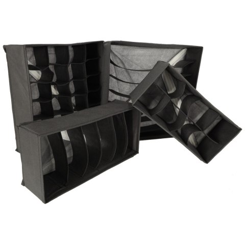 Zestaw 4 Organizerów do Szuflady na Bieliznę i Skarpetki – Szary – Składane Pudełka