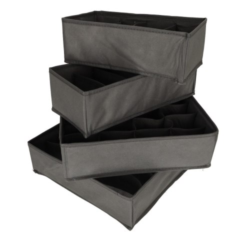 Zestaw 4 Organizerów do Szuflady na Bieliznę i Skarpetki – Szary – Składane Pudełka