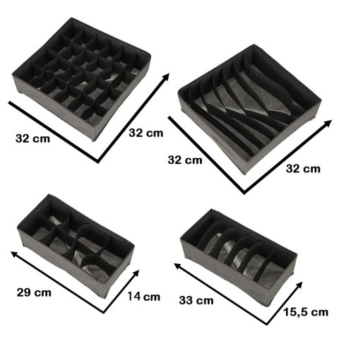 Zestaw 4 Organizerów do Szuflady na Bieliznę i Skarpetki – Szary – Składane Pudełka