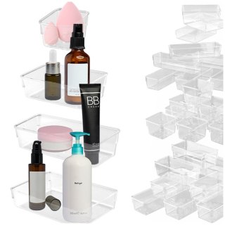 Zestaw 25 Organizerów do Szuflady – Przezroczyste Pudełka Akrylowe – 4 Rozmiary