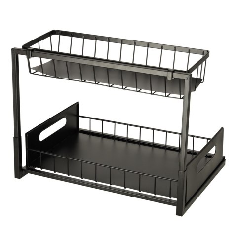 Dwupoziomowy Organizer Pod Zlew i do Szafki – Wysuwany Kosz – Czarny Metal