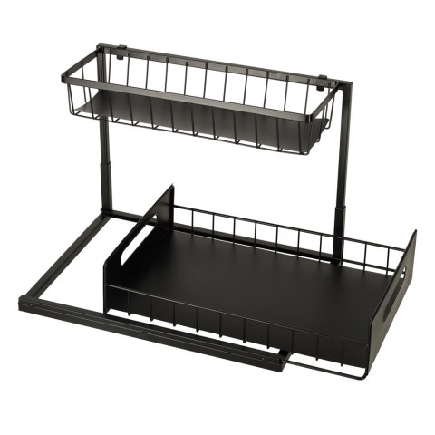 Dwupoziomowy Organizer Pod Zlew i do Szafki – Wysuwany Kosz – Czarny Metal