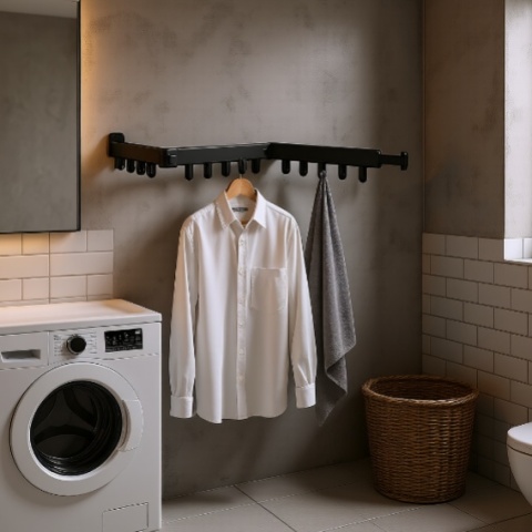 Składana Suszarka Ścienna Loft – Teleskopowy Wieszak 123 cm – 18 Haczyków