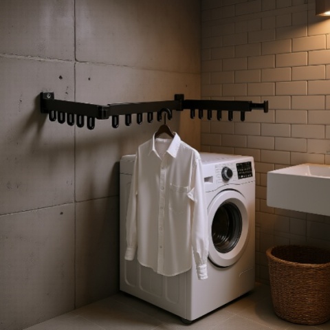 Składana Suszarka Ścienna Loft – Teleskopowy Wieszak 90 cm – 12 Haczyków