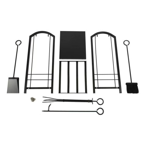 Metalowy Stojak na Drewno Kominkowe + 4 Akcesoria – Loftowy Organizer – Czarny