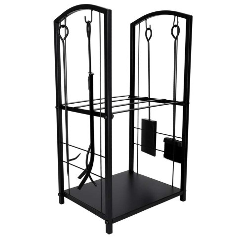 Metalowy Stojak na Drewno Kominkowe + 4 Akcesoria – Loftowy Organizer – Czarny