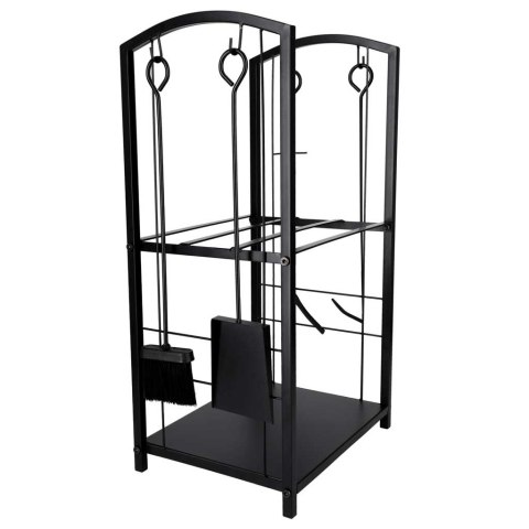 Metalowy Stojak na Drewno Kominkowe + 4 Akcesoria – Loftowy Organizer – Czarny