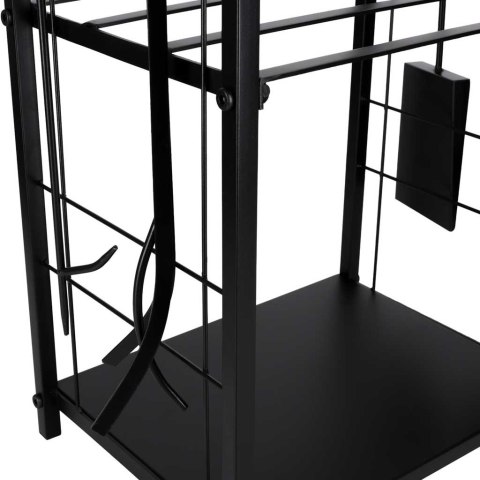 Metalowy Stojak na Drewno Kominkowe + 4 Akcesoria – Loftowy Organizer – Czarny