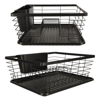 Nowoczesna Suszarka do Naczyń – Czarny Ociekacz z Tacą i Pojemnikiem na Sztućce