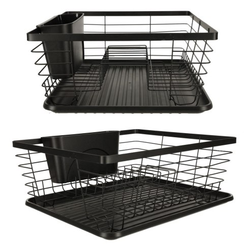 Nowoczesna Suszarka do Naczyń – Czarny Ociekacz z Tacą i Pojemnikiem na Sztućce