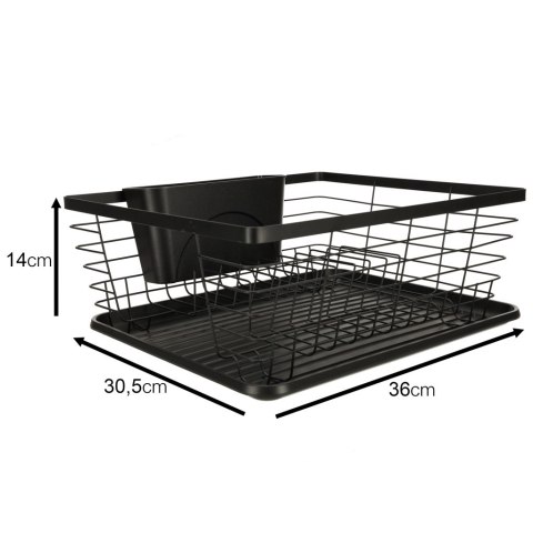 Nowoczesna Suszarka do Naczyń – Czarny Ociekacz z Tacą i Pojemnikiem na Sztućce