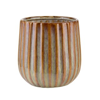 Beżowa Osłonka Ceramiczna ARINA 14x16,5 cm – Ryflowana Doniczka w Stylu Naturalnym