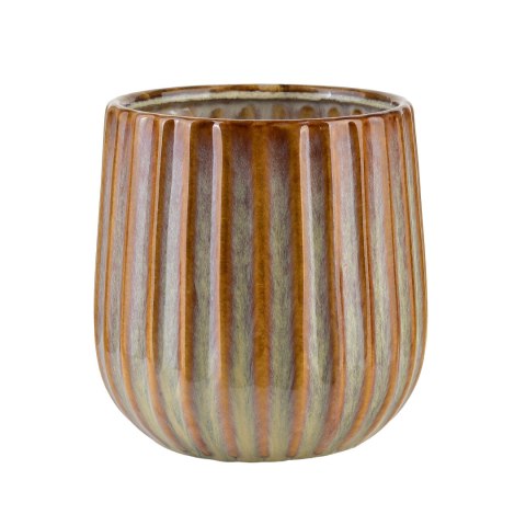 Beżowa Osłonka Ceramiczna ARINA 14x16,5 cm – Ryflowana Doniczka w Stylu Naturalnym