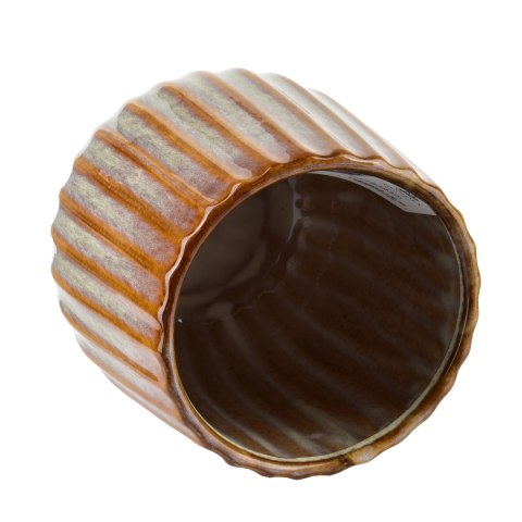 Beżowa Osłonka Ceramiczna ARINA 14x16,5 cm – Ryflowana Doniczka w Stylu Naturalnym