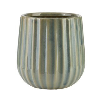 Szałwiowa Osłonka Ceramiczna ARINA LIGHT 14x16,5 cm – Ryflowana Doniczka Sage Green