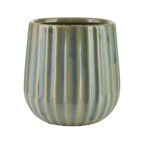 Szałwiowa Osłonka Ceramiczna ARINA LIGHT 14x16,5 cm – Ryflowana Doniczka Sage Green