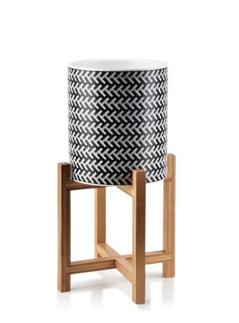 Doniczka Geometryczna AVA BLACK 18 cm na Stojaku – Czarno-biała Osłonka w Jodełkę