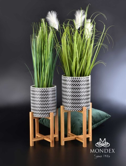 Doniczka Geometryczna AVA BLACK 18 cm na Stojaku – Czarno-biała Osłonka w Jodełkę