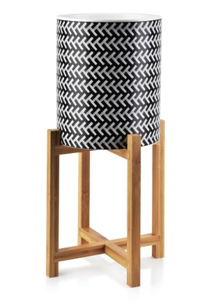 Duża Doniczka Geometryczna AVA BLACK 23 cm – Osłonka na Drewnianym Stojaku w Jodełkę
