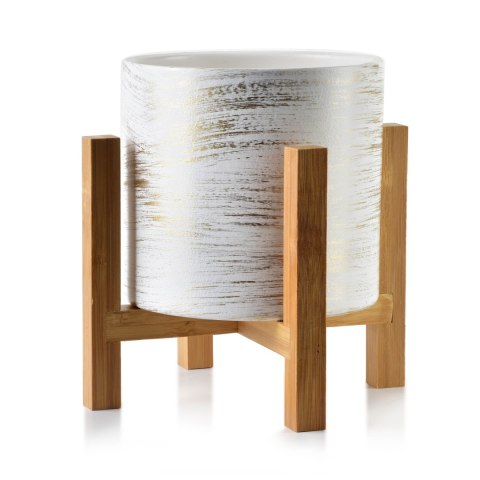 Biało-złota Doniczka AVA 12,5 cm na Stojaku – Ceramiczna Osłonka w Stylu Modern Glamour