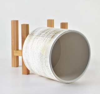 Biało-złota Doniczka AVA 12,5 cm na Stojaku – Ceramiczna Osłonka w Stylu Modern Glamour