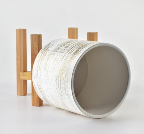Biało-złota Doniczka AVA 12,5 cm na Stojaku – Ceramiczna Osłonka w Stylu Modern Glamour