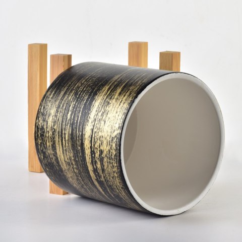 Doniczka AVA 12,5 cm na Stojaku Czarno-Złota – Ceramiczna Osłonka w Stylu Dark Glamour