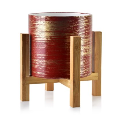 Czerwono-Złota Doniczka AVA 12,5 cm na Stojaku – Ceramiczna Osłonka w Stylu Glamour