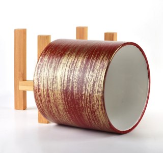 Czerwono-Złota Doniczka AVA 12,5 cm na Stojaku – Ceramiczna Osłonka w Stylu Glamour