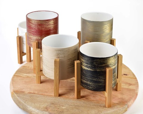 Czerwono-Złota Doniczka AVA 12,5 cm na Stojaku – Ceramiczna Osłonka w Stylu Glamour