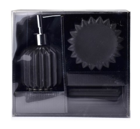 Nowoczesny Komplet Łazienkowy FERRA 3 el. Czarny – Dozownik, Mydelniczka i Kubek