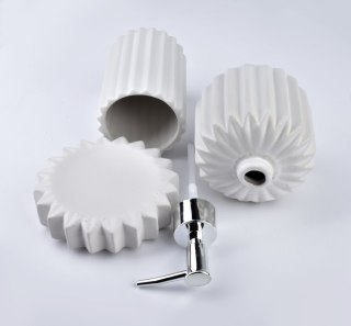 Nowoczesny Komplet Łazienkowy FERRA 3 el. Biały – Dozownik, Mydelniczka i Kubek