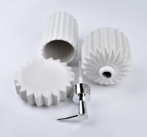 Nowoczesny Komplet Łazienkowy FERRA 3 el. Biały – Dozownik, Mydelniczka i Kubek