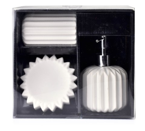 Nowoczesny Komplet Łazienkowy FERRA 3 el. Biały – Dozownik, Mydelniczka i Kubek