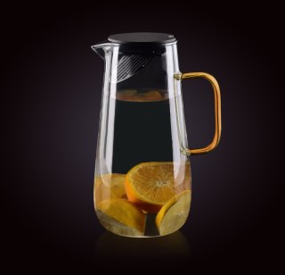 Szary Dzbanek Szklany PETER 1,5L ze Złotym Uchwytem – Elegancki Dzbanek na Wodę i Soki