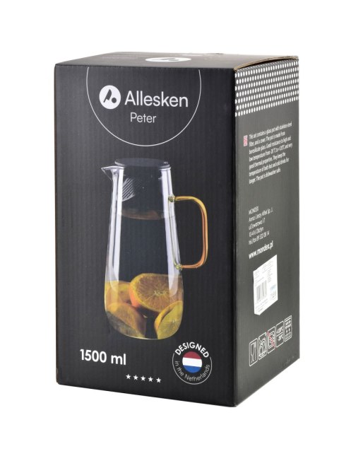 Szary Dzbanek Szklany PETER 1,5L ze Złotym Uchwytem – Elegancki Dzbanek na Wodę i Soki