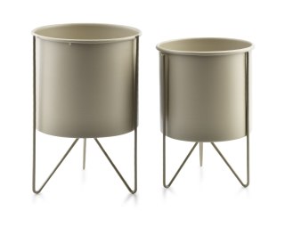 Komplet 2 Beżowych Osłonek na Stojaku SWEN – Zestaw Doniczek Loft 26 cm i 23 cm