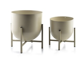 Zestaw 2 Metalowych Osłonek SWEN BEIGE – Kwietniki Loft na Stojaku 26 cm i 21 cm