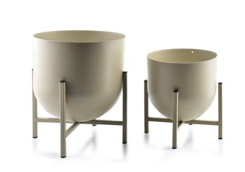 Zestaw 2 Metalowych Osłonek SWEN BEIGE – Kwietniki Loft na Stojaku 26 cm i 21 cm